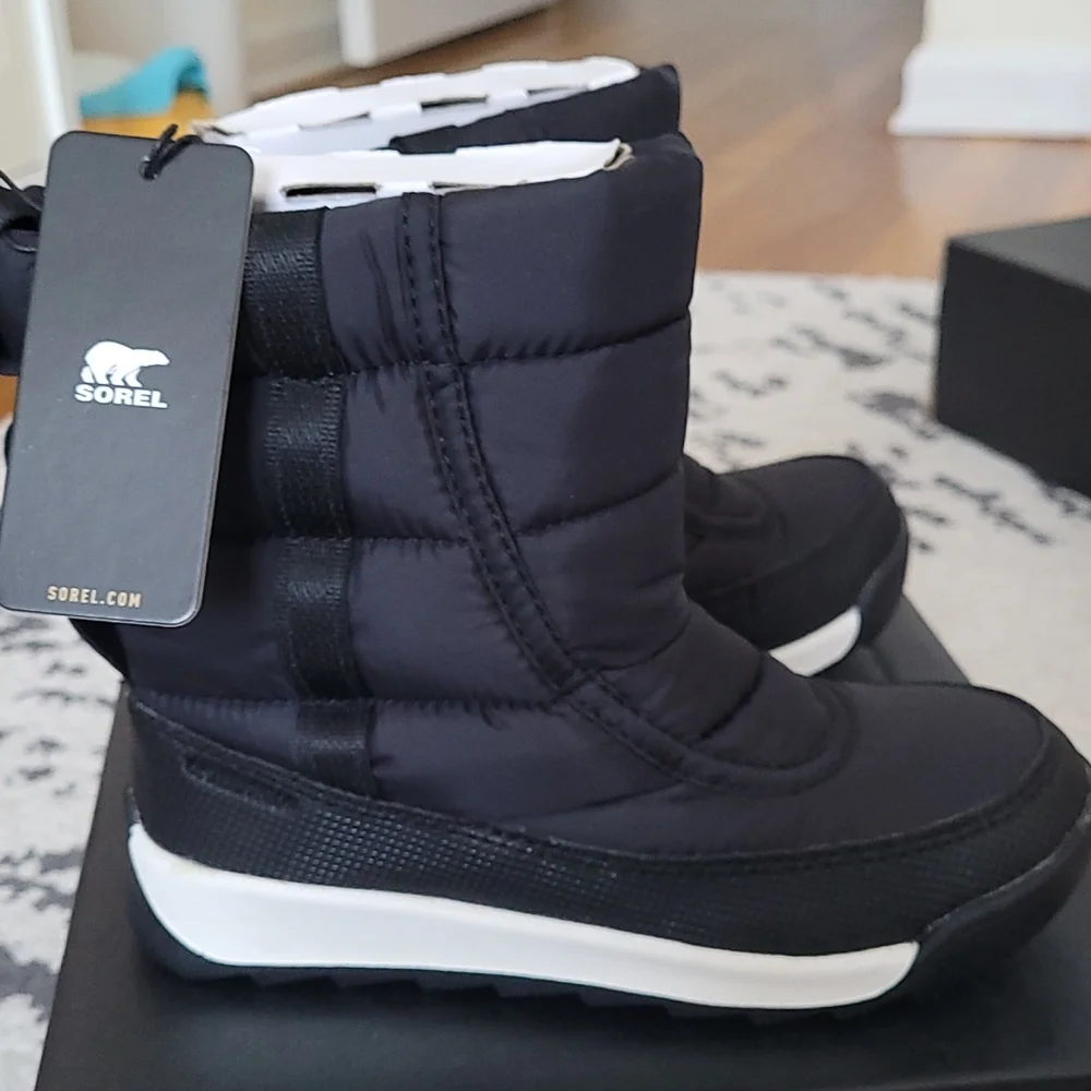 NWT Sorel Little Kids Whitney II Puffy Mid WP Boots Black - Picture 2 of 5
